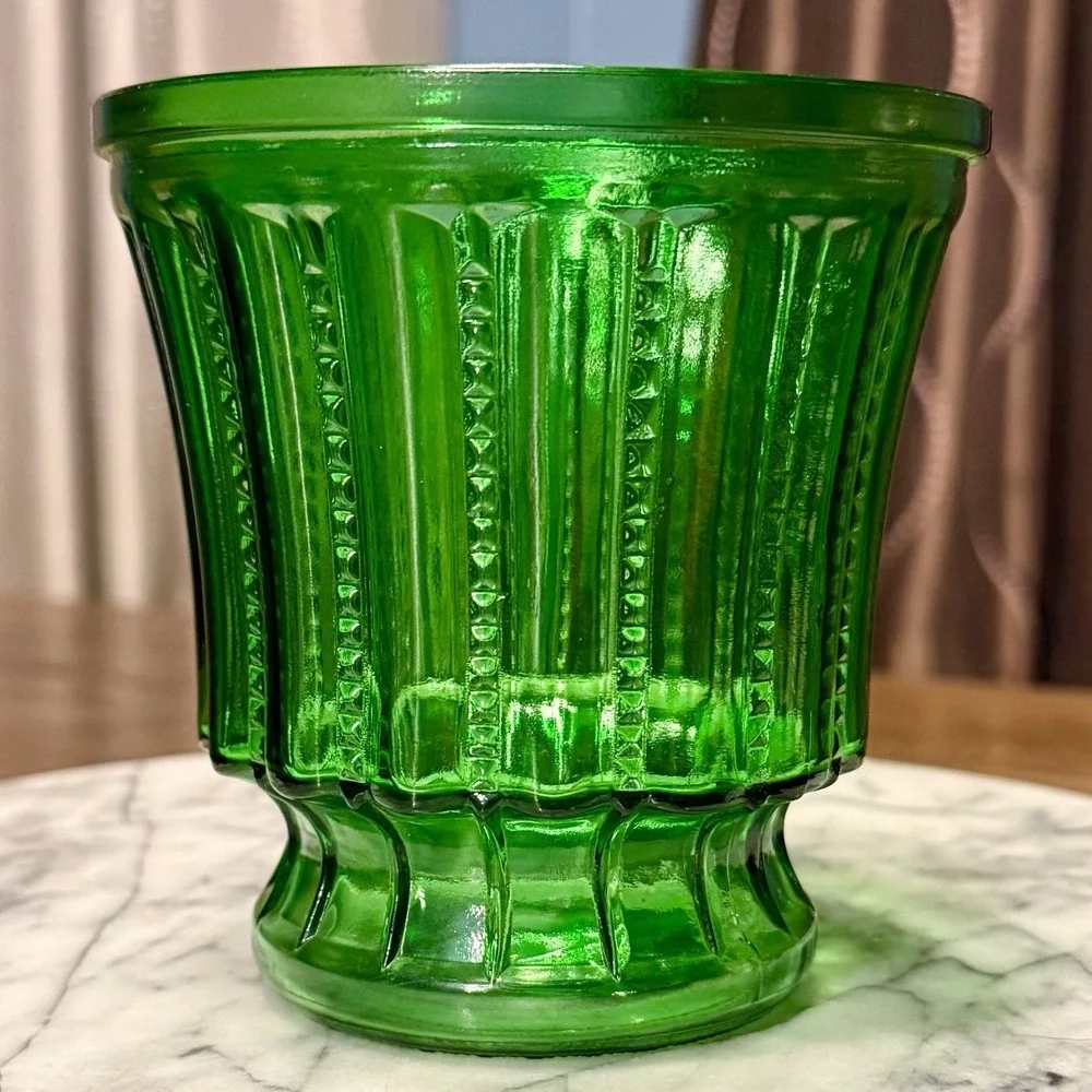 VTG 60s MCM 1960s E. O. Brody Green Beaded Planter Ribbed Bouquet Pedestal Vase - Picture 2 of 5